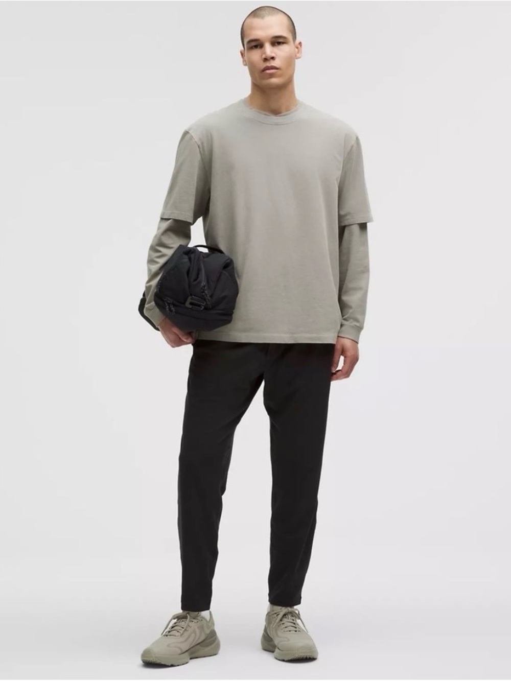 lululemon athletica Men's Layered Long-Sleeve Tee in Light Olive and Black